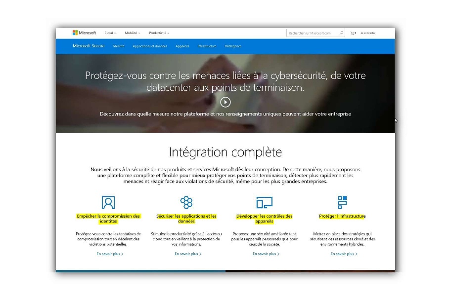 page Web cloud securite microsoft